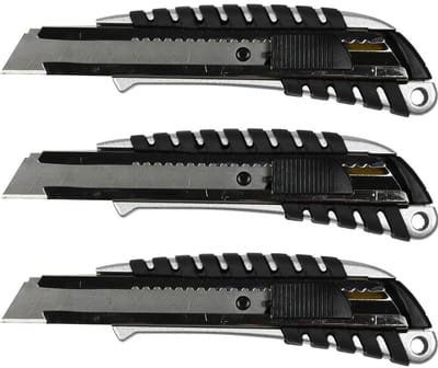 Benson Afbreekmes - 3x - snijmes - werkmes - 18 mm - zwart - anti-slip handvat - automatische vergrendeling