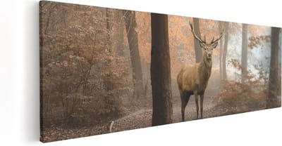 Artaza Canvas Schilderij Hertenkop - 60x20 cm - Wanddecoratie Bos - Muurdecoratie Gewei - Kamer Accessoires Woonkamer