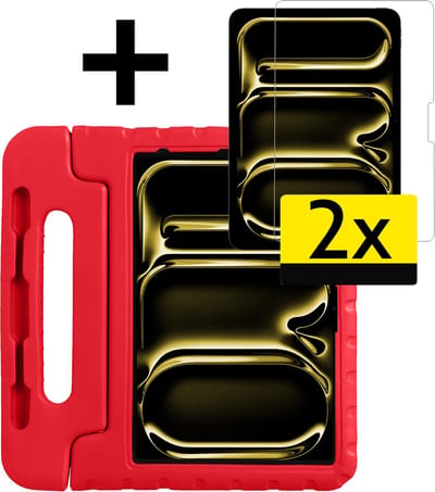 Hoes - Geschikt voor Apple iPad Pro (2024/2025) - 13 inch - Met 2x Screenprotector - Kinderhoes Shockproof Bumper - Kidsproof Case - Tablet Hoesje - Kinder Cover - Rood