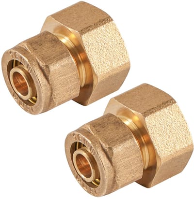 overgang, 2 stuks, 16 mm x 3/4 inch IG klemringschroefverbinding, compressierechte schroefverbinding, messing klemverbinder, schroeffitting voor aluminium composietbuis en