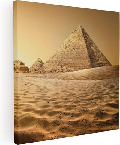 Artaza Canvas Schilderij Zonsondergang Woestijn - 30x30 cm - Klein - Wanddecoratie Afrika - Muurdecoratie Piramides - Kamer Accessoires