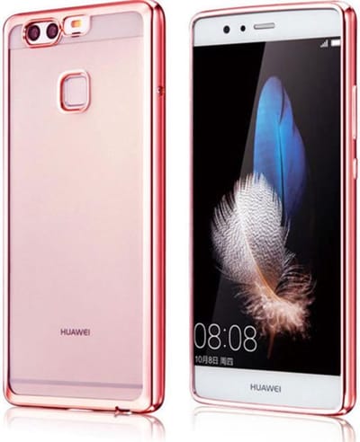 Hoesje geschikt voor Huawei P10 Plus - Electroplating TPU Case Transparant met Rose Gouden Bumper (Rose Golden Silicone Hoesje)