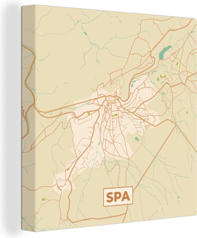 Canvas Schilderij Stadskaart - Kaart - Vintage - Spa - Plattegrond - 20x20 cm - Wanddecoratie