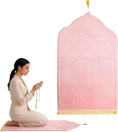 Traditioneel moslim gebedstapijt, zachte islamitische mat voor Eid en dagelijks gebruik, roze kleur