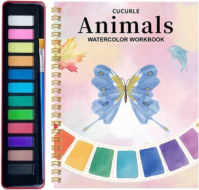 Aquarel werkboek - Aquarel werkboek voor beginners - Beginnersvriendelijke schilderset - Kunstnijverheid - Voor creatieve verkenning - Aquarelverfset - Met 12 verven - Kunst- en knutselschilderset - Cadeau voor vrouwen -Vlinder