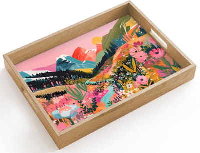 Dienblad hout 40x30 cm - Schootdienblad - Rivier - Diepte - Bloemen - Borrelplank rechthoek - Plateau dienbladen