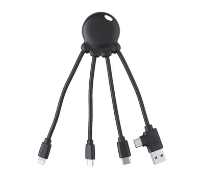 Xoopar, Octopus 4-in-1 Oplaadkabel 10.5W - USB-A/USB-C/Lightning/Micro - 15cm, Zwart