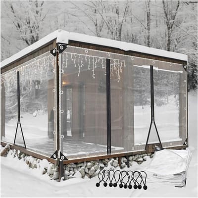 PVC Zeil met Ritssluiting - Buitengordijn Transparant - Terras Afschermen - Versterkt met Touw - 3 x 25 m - Transparant