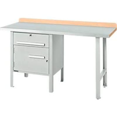 Schäfer Shop Select PWi 150-2 combinatiewerkbank, beuken multiplex blad, met stalen afdekking, tot 750 kg, B 1500 x D 700 x H 840 mm, lichtgrijs