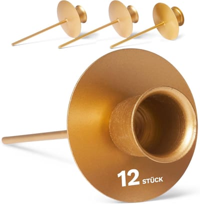 12x kaarsenhouder metalen stokkaarsen gouden kaarsinzet tafelkaarsen kaarsentuit metalen kaarsenhouder kaarsenspeld Adventskrans kaarsenhouder kaarsenstok kaarsenhouder voor Adventskrans