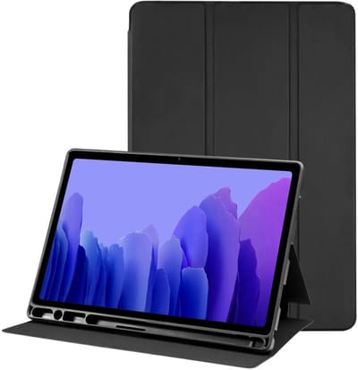 Tablet Hoes Geschikt voor Samsung Galaxy Tab A7 (2020/2022) | Luxe Tri-Fold Book Case | Kunst Leren Bescherm Hoes | Standaard Functie | Zwart