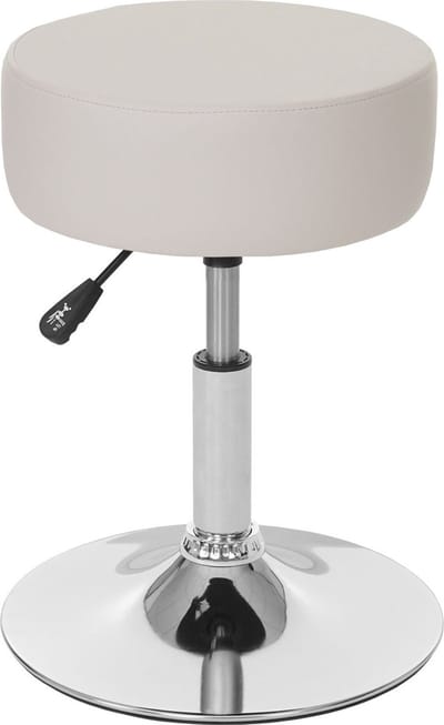 Kruk MCW-C22, make-up krukje, in hoogte verstelbaar Ø 35cm ~ kunstleer, crème