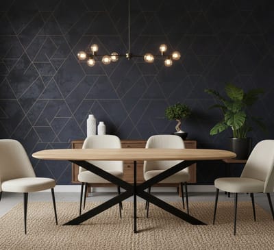 Eiken Eettafel Deens Ovaal Naturel 180 cm | Hoogwaardig Houten Blad & Zwart Metalen Spinpoot | Novihome