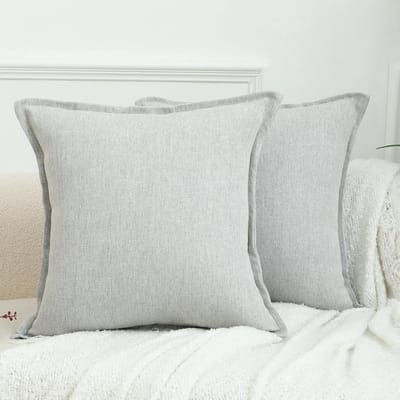 Set van 2 Neutrale Linnen Kussenslopen 45 x 45 cm Grijs Decoratief voor Woonkamer en Sofa, Boho en Landelijke Stijl Decoratie