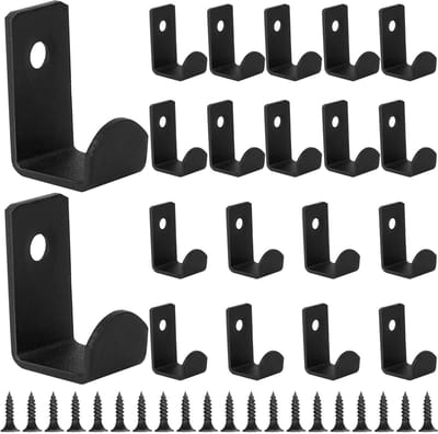 Dailygoods - 20 stuks wandhaken, garderobehaken, zwart, kledinghaken, wandhaken, zwart, metalen haken om op te hangen, voor zware lasten, kleding, handdoeken in gangen, woonkamers, badkamer