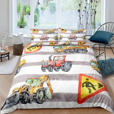 Graafmachine Koningin Dekbedovertrek Cartoon Bouwtruck Beddengoedset voor Kinderen Jongens Meisjes Tractor 2/3 stuks Polyester Dekbedovertrek 70x133cm white