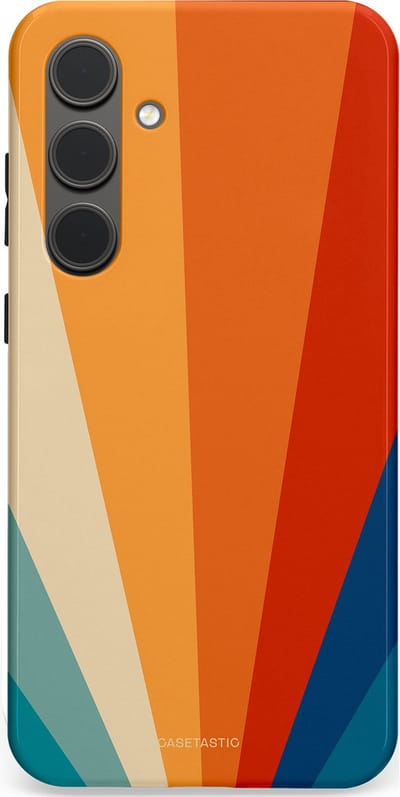 Casetastic hoesje geschikt voor Samsung Galaxy S24 Plus - Dubbellaagse bescherming - Retro straal - Fashion Case - Oranje Okergeel Petrol Rood