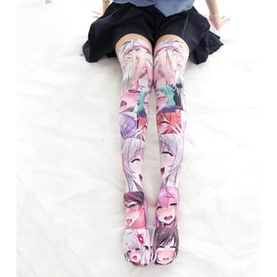 3D-geprinte anime Ahegao sexy cartoon cosplay kniehoge sokken Lolita Japanse cartoon lange kousen strakke hoge sokken 65cm veelkleurig