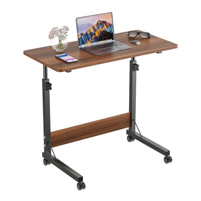 Verrijdbare Laptoptafel 80x40 cm – In Hoogte Verstelbaar 69-89 cm – Met Rem & Wielen – Sofa Tafel / Bedtafel – Bruin