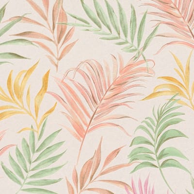 Natuur behang Profhome 791083-GU vliesbehang hardvinyl warmdruk in reliëf gestructureerd met bloemmotief glinsterend crème roze geel groen 5,33 m2