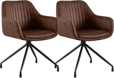 CLP Welby Set van 2 eetkamerstoelen - met armleuning - klassiek - draaibaar - Vintage kunstleer/donkerbruin