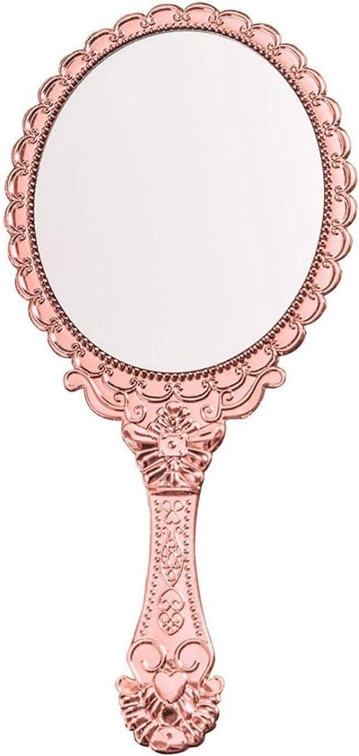 Decoratieve Vintage Make-up Spiegel voor Thuis en Reizen - Handheld Cosmetische Spiegel in Roze Goud