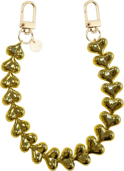 xoxo Wildhearts telefoonkoord - Funky Hearts - goud - Geschikt voor iPhone - Geschikt voor Samsung - Universeel Phone Cord - Telefoonketting - Bedeltje voor telefoon - Telefoonhanger - kralenketting - Ketting met hartjes - Goud
