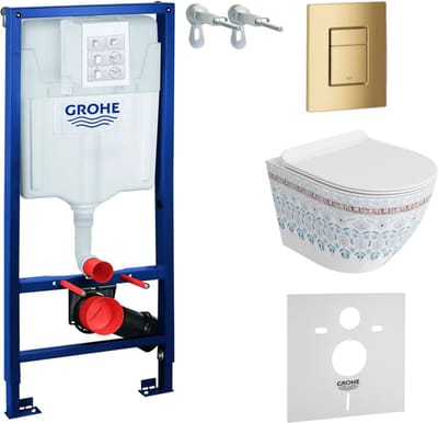 Grohe Solido 5-in-1 Set - Inbouwreservoir - Sofi Rimless Wandcloset - Gouden Skate Plaat - Soft-close - 400kg