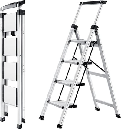Telescopische Handrail Aluminium Stepladder - Antislip Opvouwbare Staande Ladder - Draagvermogen tot 150 kg - 4 Treden