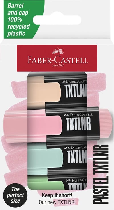 Faber-Castell tekstmarkerTXTLNR - mini - 4 stuks - pastelkleuren - markeerstift - FC-154214