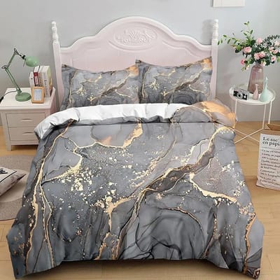 Ensemble de literie marbre Taille King_Queen, Housse de couette marbre gris doré Hommes Adultes Art abstrait moderne Tie Dye Gothique Housse de couette douce EU Twin 135x200cm