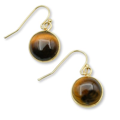 Marama - oorbellen Tiger Eye rond - damesoorbellen - edelsteen tijgeroog - stainless steel - gold colored - nikkelvrij - subtiele oorhangers