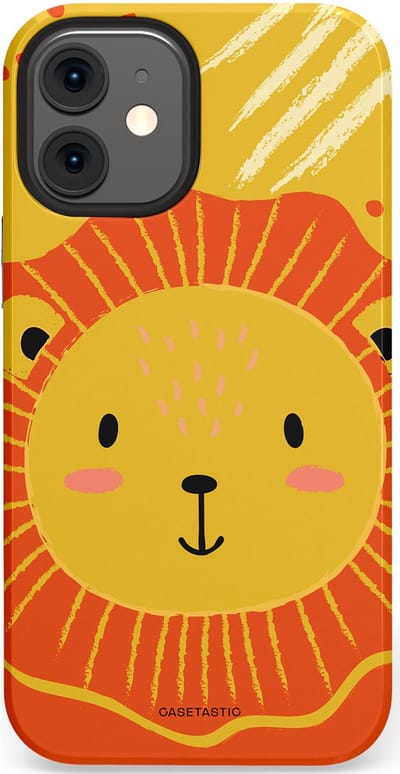 Casetastic hoesje geschikt voor Apple iPhone 12 Mini - Dubbellaagse bescherming - Vrolijke leeuw - Fashion Case - Goud Rood Oranje