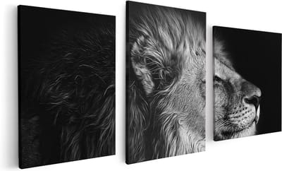 Artaza Canvas Schilderij Drieluik Leeuw - Leeuwenkop - Zwart Wit - 120x60 - Foto Op Canvas - Canvas Print