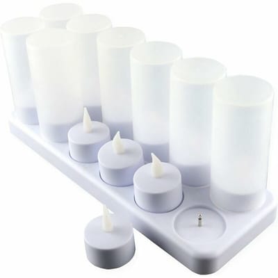 12-pack oplaadbare LED-kaarsen, elektrische LED-kaarsen, flikkerende vlam met oplaadstation, decoratie voor Kerstmis, verjaardag, bruiloft, diner, votieftafel, café, bar, restaurant, hotel