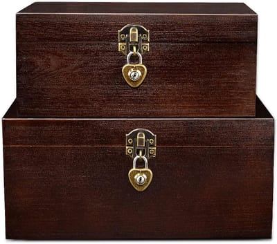Set van 2 Houten Opbergdozen met Slot en Sleutels - Rustieke Schatkist voor Sieraden en Aandenkens