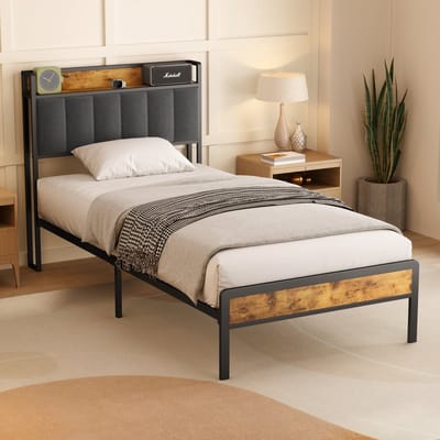 Bealife BF24 Bedframe - 200 x 90 cm - met Opslaghoofdsteun - Grijs