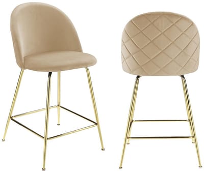 Vente-unique Set van 2 barkrukken MELBOURNE - Fluweel en goudkleurig metaal - Beige L 51 cm x H 95 cm x D 58 cm