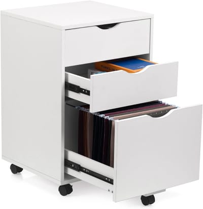 Mobiele archiefkast - Bureaukast lades - Thuis kantoor - Op wielen - 665 cm hoog - Wit