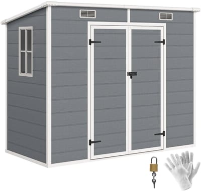 Tuinschuur - 238x125x183 cm - Tuinhuisje met Ramen, Afsluitbare Deuren & Ventilatieopeningen - Gereedschapsschuur - Opslagruimte Tuin - Tuingereedschap Bewaren - Buitenschuren - Tuinberging - Fietsenberging - Tuinhuis - Grijs