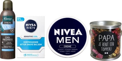 Kneipp Cadeauset Men Papa Topper Cool Freshness & Nivea - Nivea Men Aftershave 100 ml Sensitive Cool - Nivea Men Creme Blik 150 ml - Kneipp Douchefoam 200ml Men Cool Freshnes