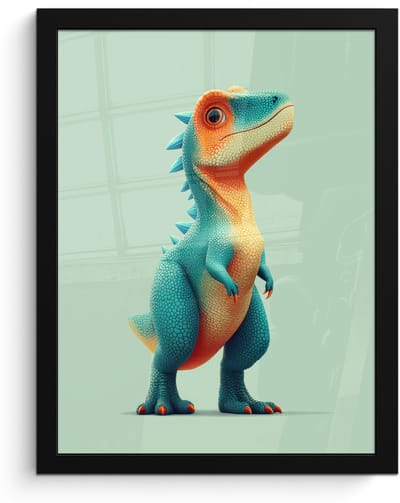 Poster in lijst - Fotolijst 30x40 cm - Posters - Cartoon - Dino - Oranje - Stekels - Posterlijst zwart - Decoratie - Wanddecoratie woonkamer - Muurdecoratie slaapkamer