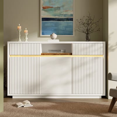 STILVORA Dressoir - Met Ledverlichting En 2 Laden - 3 Deuren Voor Woonkamer En Hal - Hout - 140x40x85 Cm - Wit