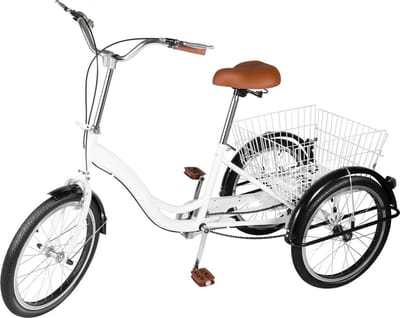 WNHB® Driewieler fiets 20 inch – stabiele driewielige transportfiets met mand – ideaal voor volwassenen en ouderen – winkel en boodschappenfiets – wit