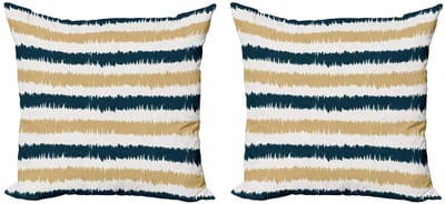 ABAKUHAUS Gestreepte Kussenhoes – Set 2x60x60 cm – Dubbelzijdig bedrukt – Rits – Petrol/Blauw-Beige