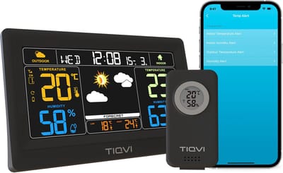 Tiqvi - Weerstation met Buitensensor - WiFi Weerstation - Draadloos - Calex Smart App - 7 inch Kleurendisplay - Binnen en Buiten