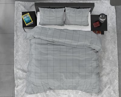Dreamhouse Satin Deep check - Dekbedovertrek - Eenpersoons - 140x200/220 + 1 kussensloop 60x70 - Grijs