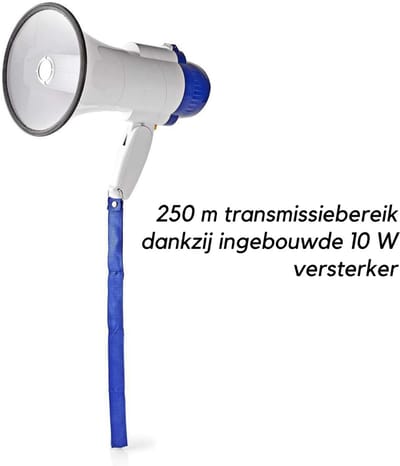 Zyrex® Megafoon met Sirene - Luchthoorn Met Schouderriem – Megafoon Auto – Blauw/Wit - 25cm x 16cm x 20cm