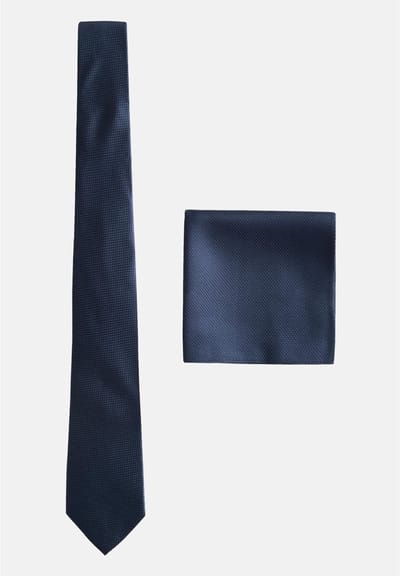 Next - Heren - Set met textuurrijke stropdas en pochet - Blauw