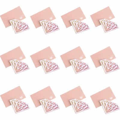 Dailygoods- Wenskaarten Set - 12 Stuks - Verjaardagskaarten met Envelop - Diamant Vorm - Minimalistisch Ontwerp - Goudkleurig Reliëf